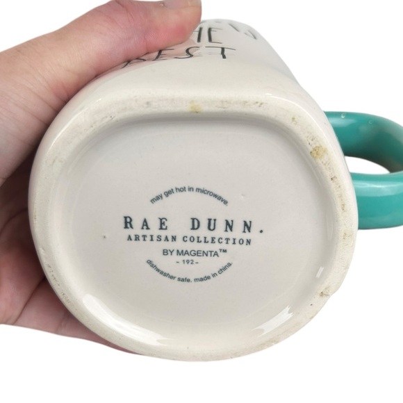Rae Dunn “Mom’s the Best” coffee mug, tea cup, cream, teal accent Mother’s Day - Picture 2 of 7